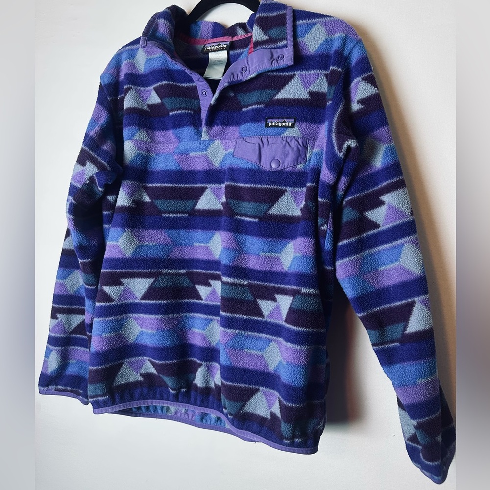 ❗️Patagonia Synchilla Women’s Purple Aztec 80s 1/4 Pullover Size Large Sweater - Picture 2 of 9